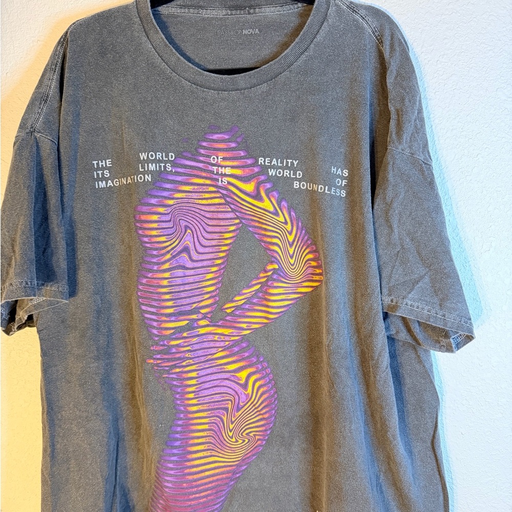 Fashion Nova Charcoal Tee with Psychedelic Graphic